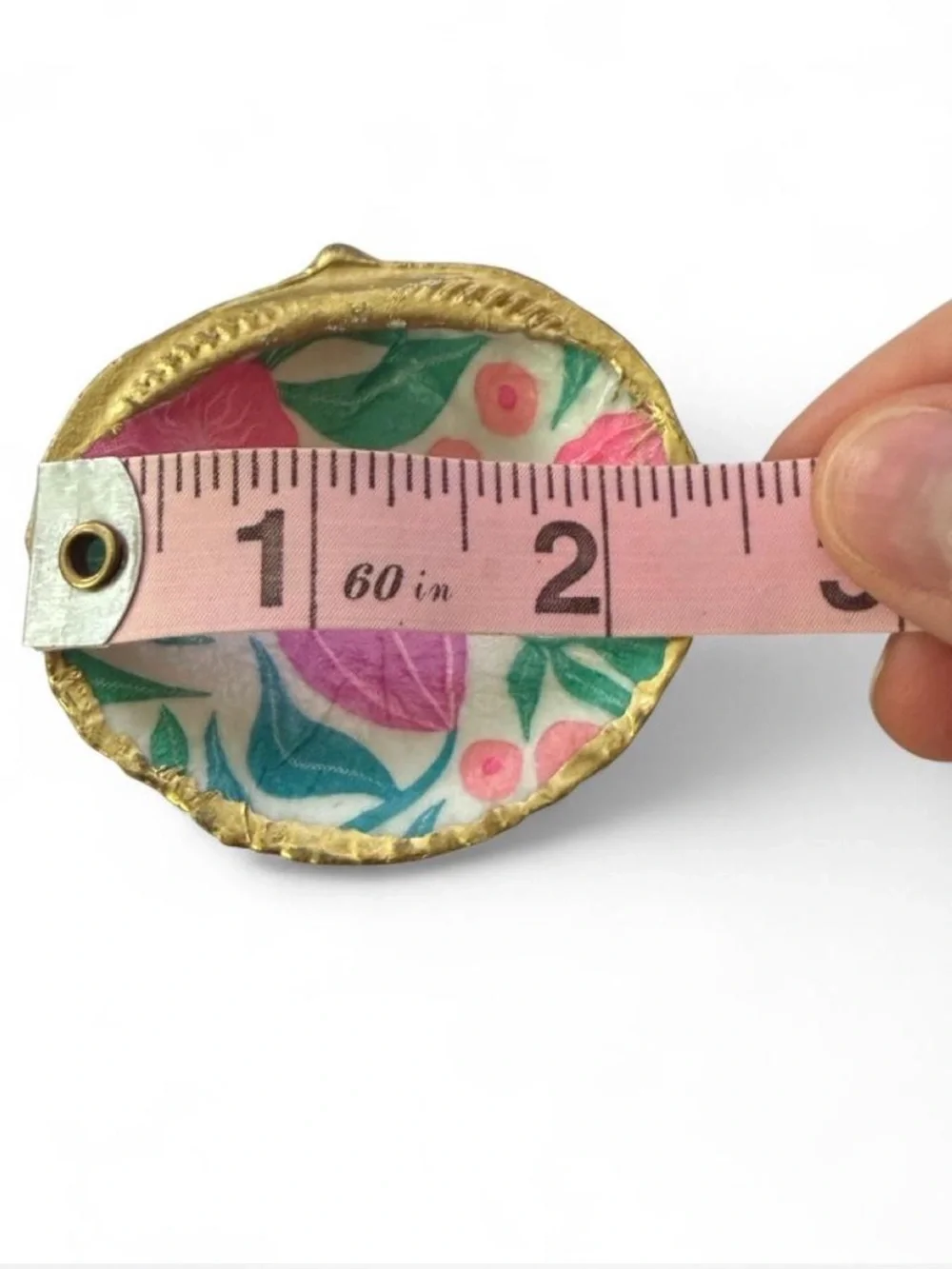 Handpainted/decoupaged Shell Ring Dish - Gold and Pink
